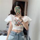Embroidered Crop Blouse White - One Size