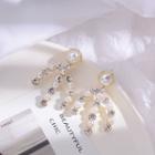 Faux Pearl Rhinestone Fringed Earring 1 Pair - Silver Stud - Gold - One Size