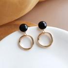 Twisted Alloy Hoop Dangle Earring 1 Pair - S925 Silver Needle - Earring - Black & Gold - One Size