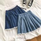 High-waist Lace-trim Pleated Skirt
