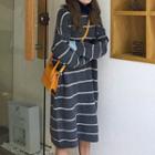 Mock Turtleneck Striped Midi Sweater Dress