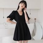 Elbow-sleeve Puff Mini A-line Dress
