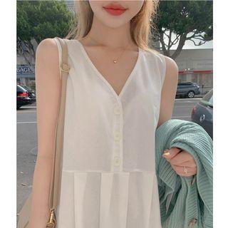 V-neck Sleeveless Midi A-line Dress White - One Size