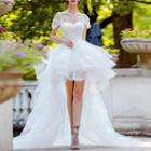 Short-sleeve High-low Wedding Dress
