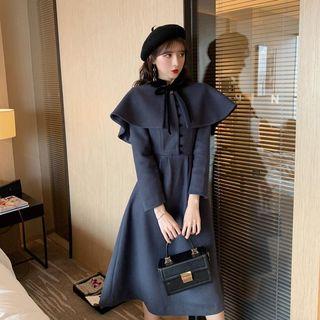 Plain Long-sleeve Slim-fit Coat Blue - One Size
