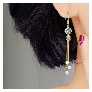 Rhinestone Cat Eye Stone Fringed Earring 1 Pair - Hook Earring - One Size