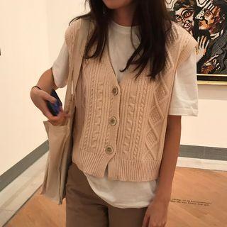 Buttoned Knit Vest As Shown In Figure - One Size
