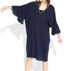 Contrast Trim V-neck 3/4 Sleeve Dress