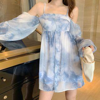 Cold-shoulder Tie-dyed A-line Dress