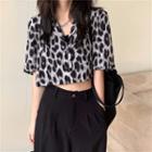 Pocket-front Short-sleeve Leopard Print Shirt As Shown In Figure - One Size