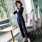 Belted Blazer / Mini Fitted Skirt / Dress Pants / Long-sleeve Shirt / Set