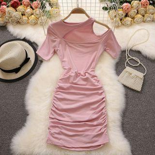 Short-sleeve Asymmetrical Cutout Sheath Dress