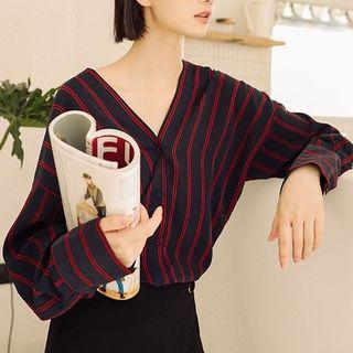 Long Sleeve V-neck Striped Shirt