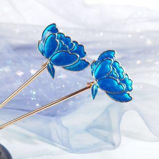 Set Of 2: Flower Hair Stick J79 - Blue - One Size