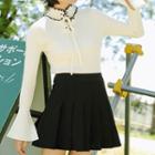 Bell-sleeve Lace-up Knit Top White - One Size