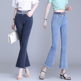 Lettering Waistband Boot-cut Jeans (various Designs)