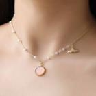 Faux Crystal Pendant Faux Pearl Alloy Necklace
