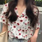 Elbow-sleeve Floral Shirt As Shown In Figure - One Size