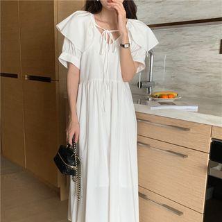 Short-sleeve Collar Midi Smock Dress White - One Size