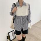 Long-sleeve Striped Shirt / Knit Shawl