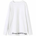Letter Embroidered Long-sleeve T-shirt Black - One Size