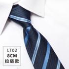 Striped Neck Tie Lt02 - Pre-tied Necktie - Zipped - Dark Blue - One Size