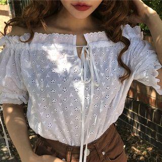 Off-shoulder Lace-up Short-sleeve Top