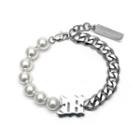 Faux Pearl Stainless Steel Bracelet 1pc - Silver - One Size