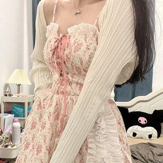 Spaghetti Strap Lace-up Floral Mini Corset Dress