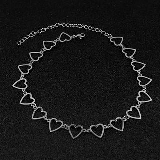 Heart Stainless Steel Choker 682 - Silver - One Size