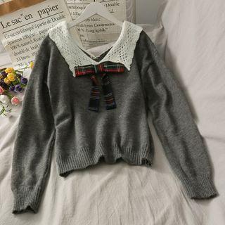 Patchwork Loose-fit Knit Top Gray - One Size