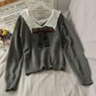 Patchwork Loose-fit Knit Top Gray - One Size