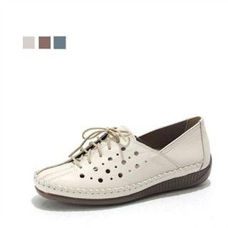 Genuine Leather Perforated Oxford Flats