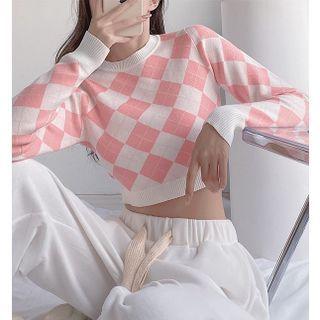 Argyle Slim-fit Crop Knit Top