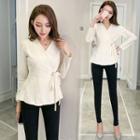 Bow-tied V-neck Top/skinny Pants