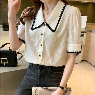 Puff Short-sleeve Button-up Chiffon Shirt