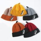 Lettering Color Panel Knit Beanie