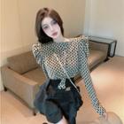 Round-neck Floral Button-up Blouse / High-waist Plain Wide Leg Shorts