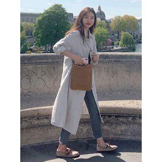 Saddle-shoulder Single-breasted Linen Coat In Beige One Size