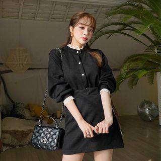 Set: Lace-trim Cardigan + A-line Miniskirt