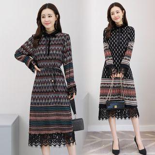 Lace Hem Patterned Midi Dress