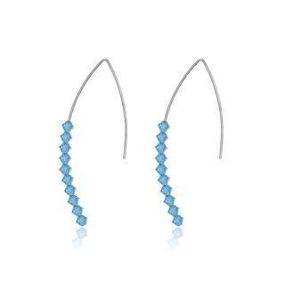 Sterling Silver Simple Geometric Earrings With Blue Austrian Element Crystal Silver - One Size