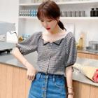 Puff Sleeve Square Neck Gingham Top