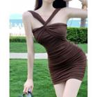 Off-shoulder Plain Slim-fit Mini Dress