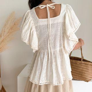 Square-neck Lace Peplum Blouse
