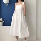 Tie-strap Gingham Check Midi A-line Dress