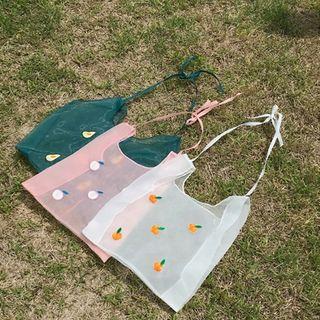 Embroidered Mesh Shopper Bag