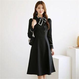 Tall Size Contrast-trim Tie-neck A-line Dress
