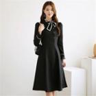Tall Size Contrast-trim Tie-neck A-line Dress