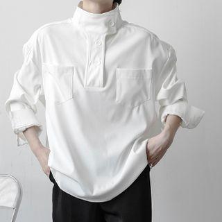 Long-sleeve Mock Neck Plain Pullover